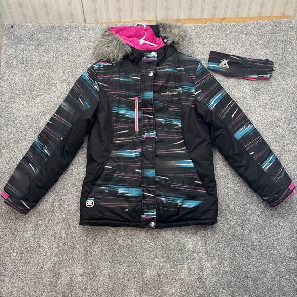 ZeroXposur Jacket Girls XL 16 Black Multicolor Hooded Faux Fur Detachable - Picture 1 of 16